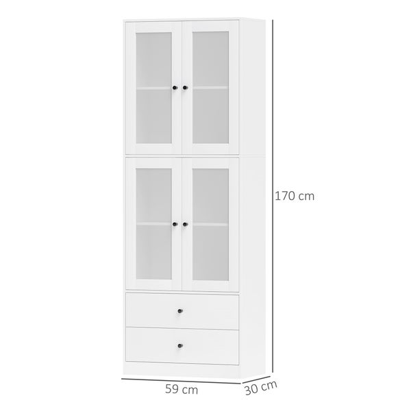 HOMCOM Küchenschrank, Hochschrank mit Schublade, verstellbaren Einlegeböden, Küchenbuffet mit 2 Schrankfächer für Wohnzimmer, Esszimmer, 59 x 30 x 170 cm, Weiß
