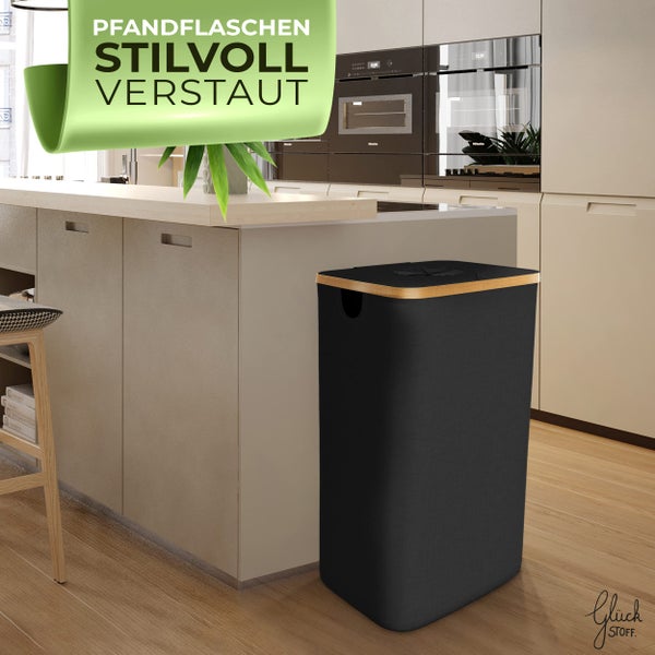 Glückstoff® Pfandflaschen Sammelbehälter [INKL. TRAGETASCHE] - Flaschensammler Leergut - PET Flaschen Pfandbehälter - Flaschensammler - Pfandflaschen Aufbewahrung - Pfandbehälter Einwurf - 100 Liter