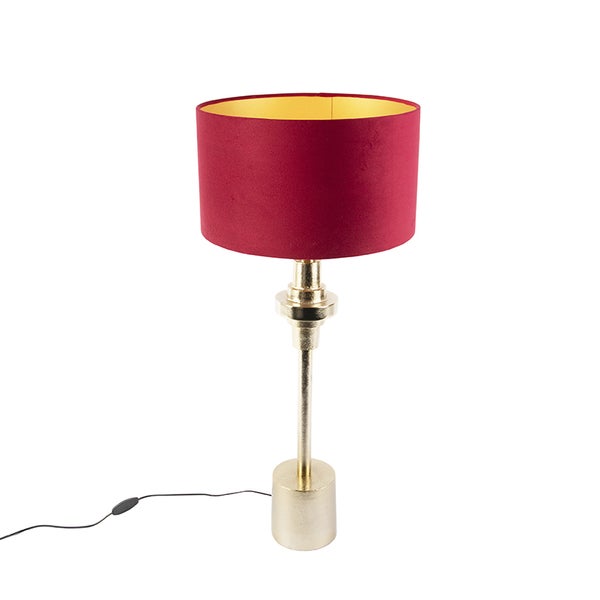 Art Deco Tischlampe mit Veloursschirm rot 35 cm - Diverso