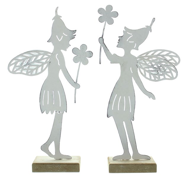 FRANK FLECHTWAREN | Figur Blumenfee, 2er Set, METALL, HOLZ, 12 x 4,5 x 26 cm