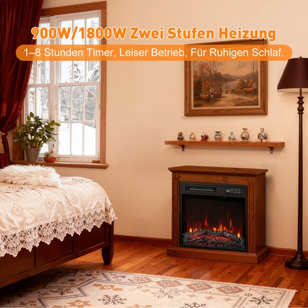 Zimmer mit Kamin, Bett und Dekoration für eine gemütliche Atmosphäre.