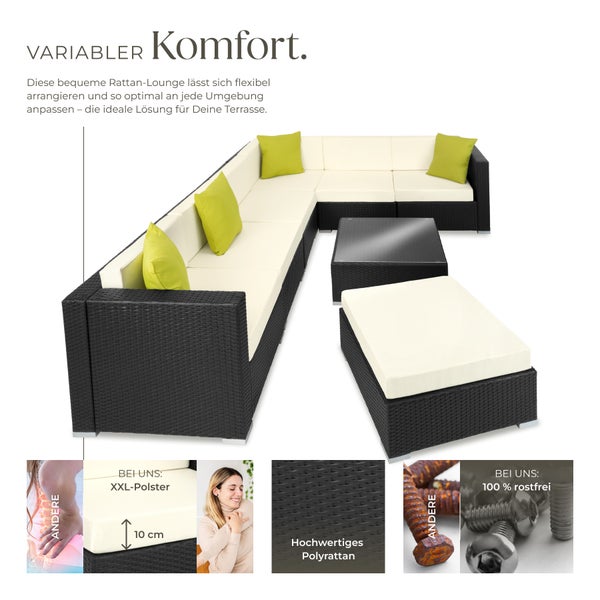 Rattan Lounge tectake Marbella mit Sicherheitsglasplatte mit Aluminiumgestell schwarz