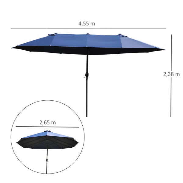 Outsunny Sonnenschirm, L460 x B270 x H240 cm, Stahl, Polyester, ABS, blau