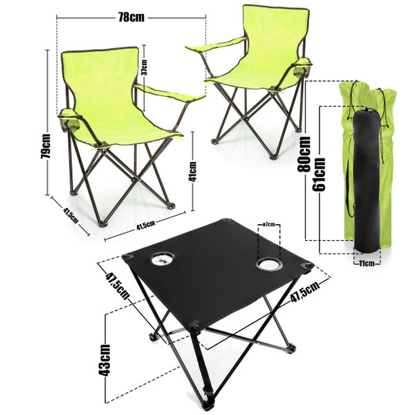 Campingmöbelset mit Klapptisch und zwei Campingstühlen