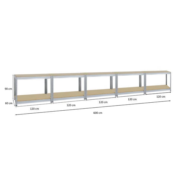 PROREGAL Mega Deal 5x Höhenverstellbare Werkbank Dino HxBxT 90 x 120 x 60 cm Traglast 600 kg Verzinkt