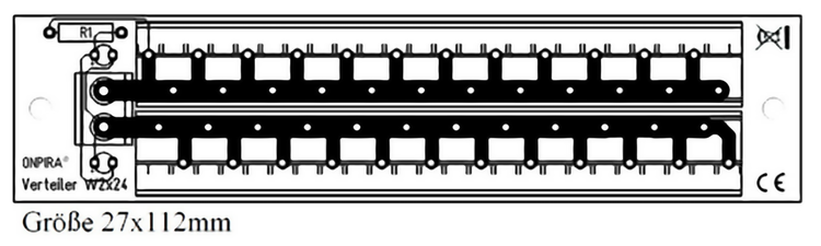 Onpira Verteiler W2x24 Leiterplatte, Abmessungen 27 mal 112 Millimeter.