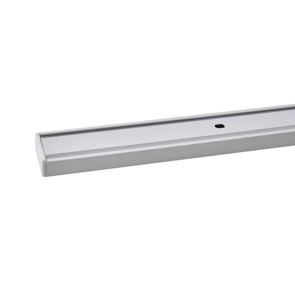 Weiße Vorhangschiene aus Aluminium, einläufig, mit Endkappe und Befestigungsbohrung.