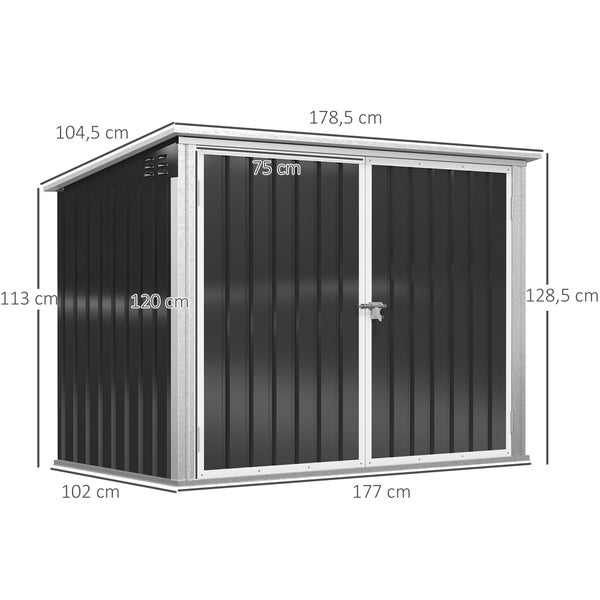 Outsunny Mülltonnenbox, 178,5L x 104,5B x 128,5 cm, Stahl, Eisen, schwarz