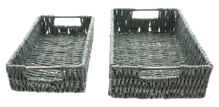 FRANK FLECHTWAREN | Schale Grau, 2er Set, PAPIERSCHNUR, METALL, 29 x 19 x 8 cm, 33 x 23 x 10 cm