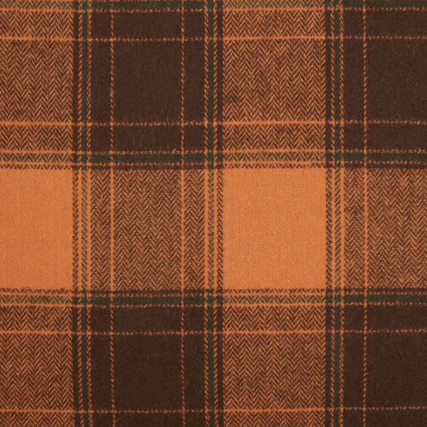 Textilmuster mit Karodesign und Fischgrätenwebung in Orange und Braun.
