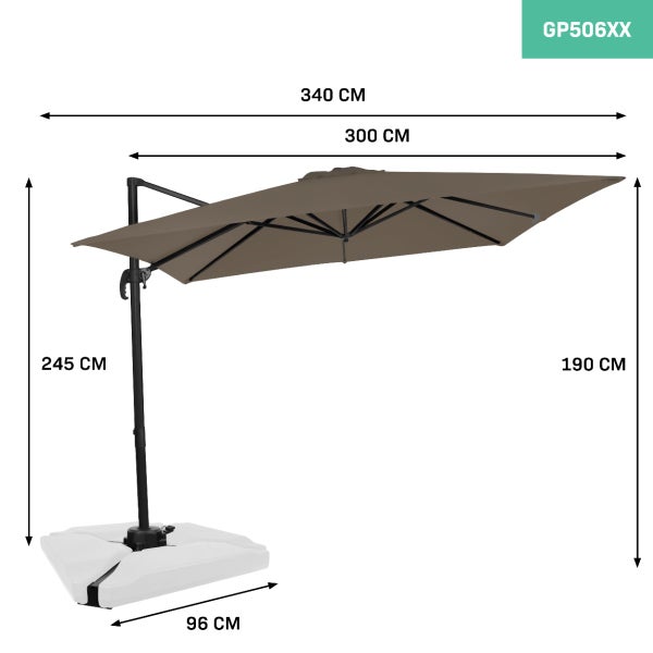 VONROC Freitragender Premium Sonnenschirm Pisogne 300x300cm – Robuster Sonnenschirm – Um 360° drehbar – Neigbar – UV-beständiges Segeltuch – Taupe– Inklusive Schutzhülle