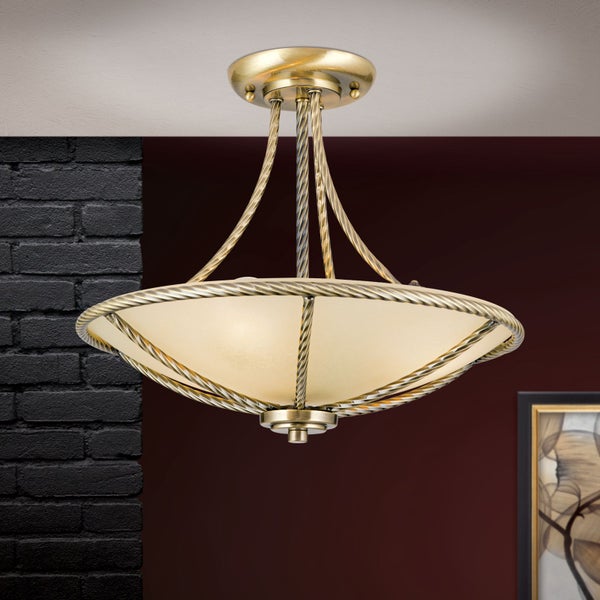 Deckenleuchte mit mattem Glasschirm und Metallgestell in Seiloptik für eine klassische Beleuchtung.