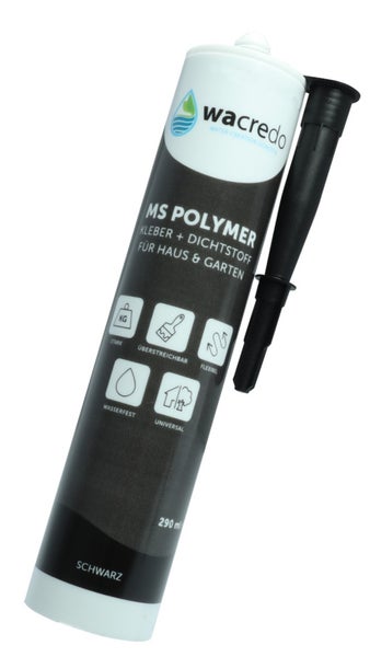 wacredo MS Polymer Kleber und Dichtstoff für Haus und Garten, 290 Milliliter, schwarz, überstreichbar, wasserfest und flexibel.