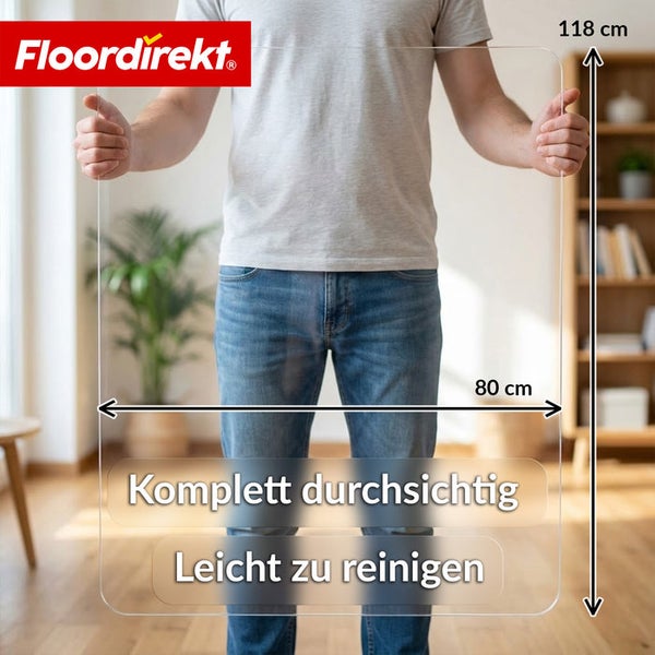 Bodenschutzmatte transparent, 80 mal 118 cm, für Hartböden, von Floordirekt