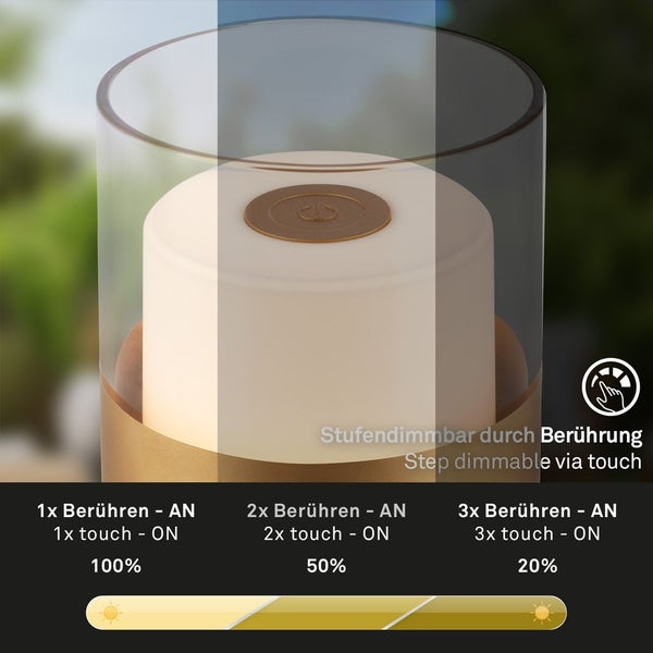Battery LED table lamp, with glass, gold, 1xLED/2W
