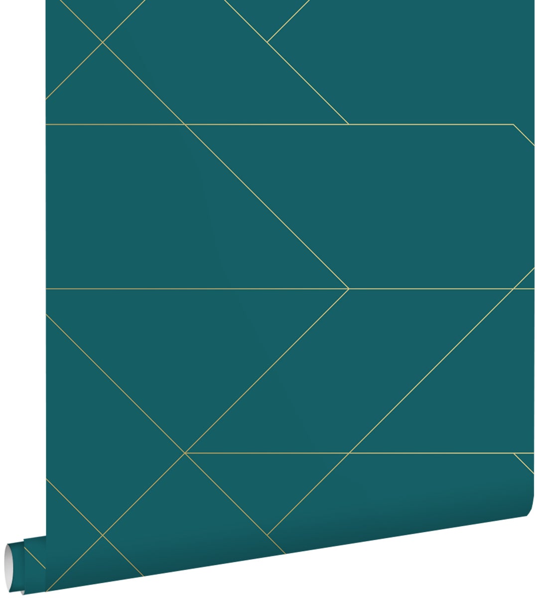 ESTAhome Tapete grafische Linien Petrolblau und Gold - 0,53 x 10,05 m - 139454