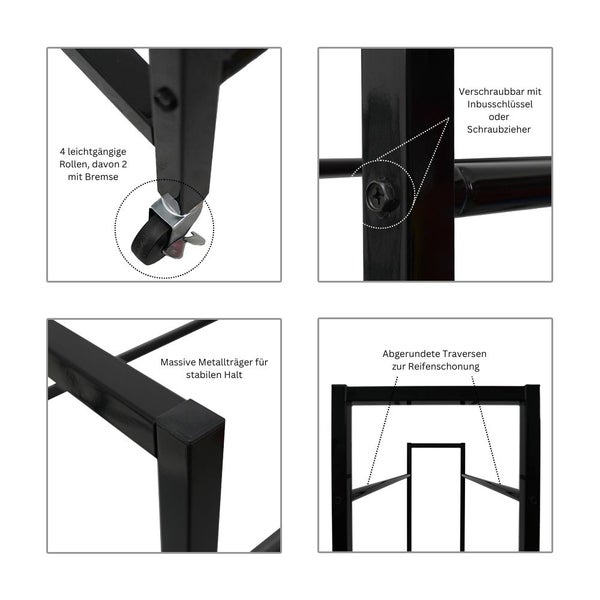 Reifenregal mit vier Reifen in Schutzhüllen