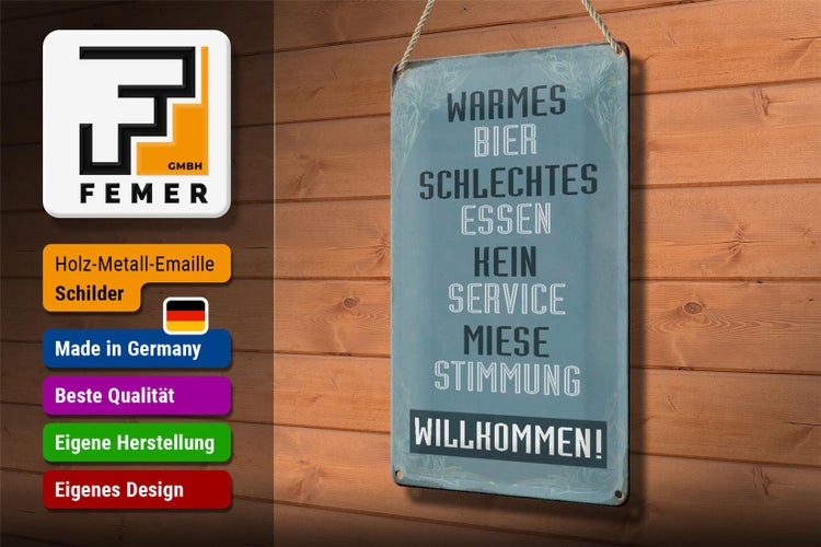 Blechschild Spruch 20x30cm warmes Bier schlechtes Essen