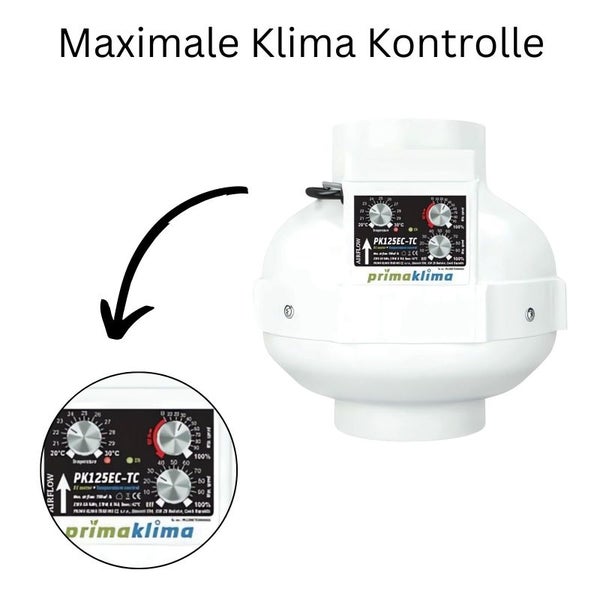 Prima Klima EC-TC Ventilator 160 mm – Leise, Energiesparend, 1180 m³/h, Temperatur- und Geschwindigkeitsregelung für Anbauräume
