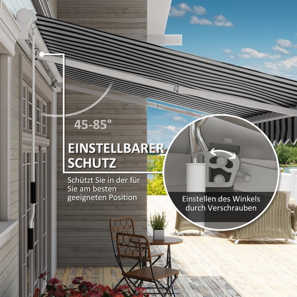 Outsunny manuelle Gelenkarmmarkise Markise 4m mit Handkurbel Balkonmarkise Sonnenschutz Wandmontage Balkon Alu Weiß+Blau 395 x 245 cm