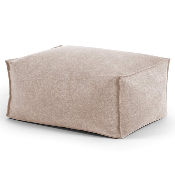 Pouf, Hocker o. Sitzhocker  60x45cm 'Der Ruhestifter' Bodenkissen eckig, Fußhocker und Sitzwürfel, nachhaltiger Sitzpouf, Puff, Beistelltisch Wohnzimmer, EPS-Perlen Füllung, Webstoff Beige