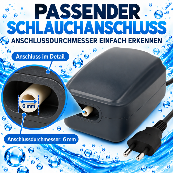 Luftpumpe mit sechs Millimeter Schlauchanschluss für Aquarien oder Teiche