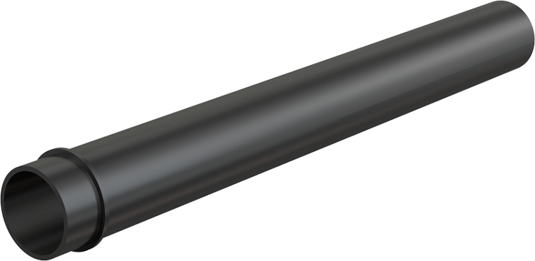 Schwarzes Abwasserrohr aus Kunststoff mit einseitiger Steckmuffe.