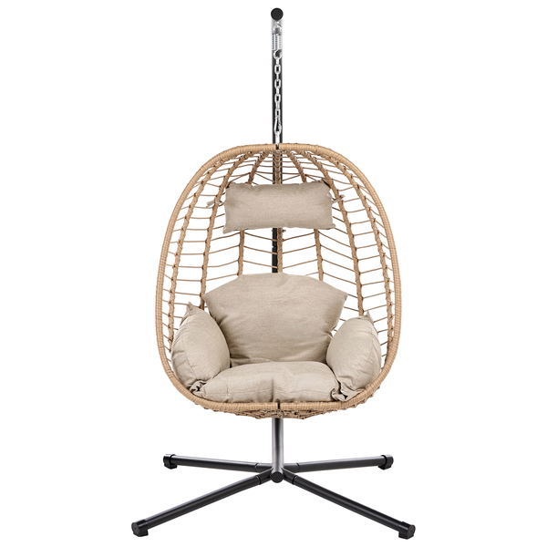 Hängesessel mit Gestell aus Rattanoptik mit Kissen für Garten und Terrasse