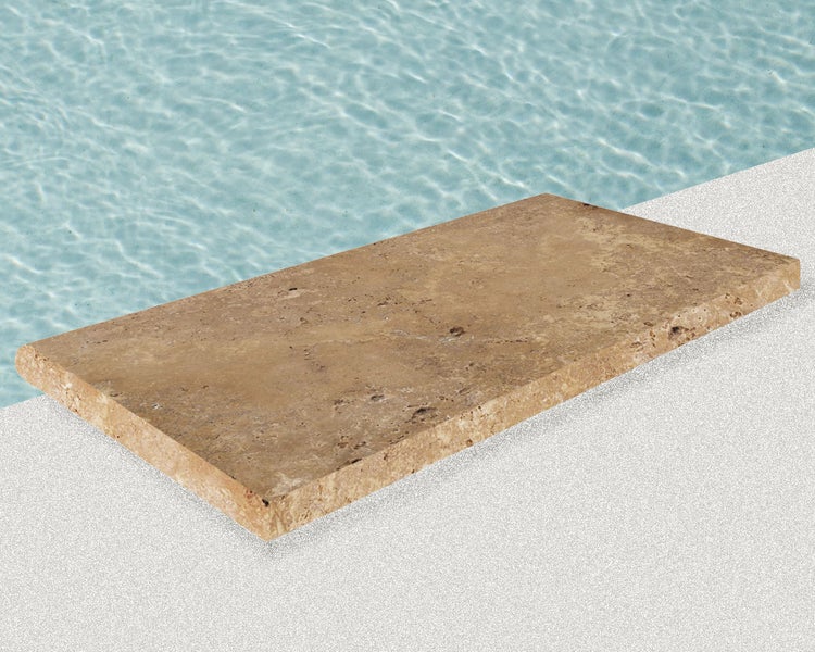 Wohnrausch Travertin Poolumrandung Beckenrandstein GOLDEN BROWN, 61 x 30 x 3 cm, 1 Rundkante, getrommmelt, gelb-braun