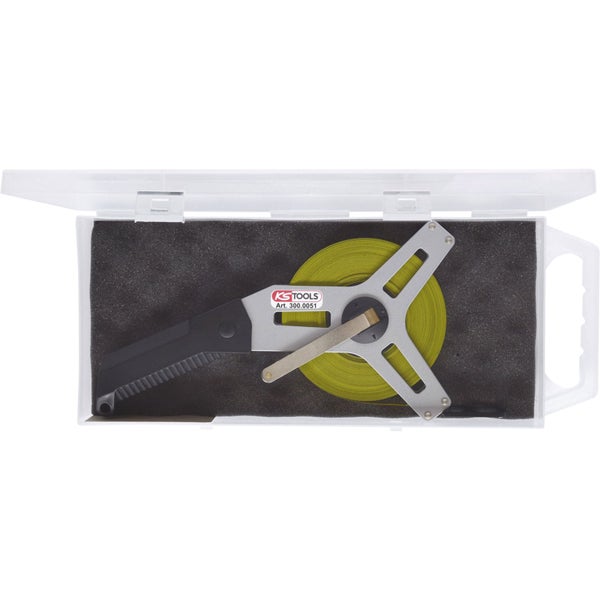 Rahmenbandmaß mit Stahlband in transparenter Box