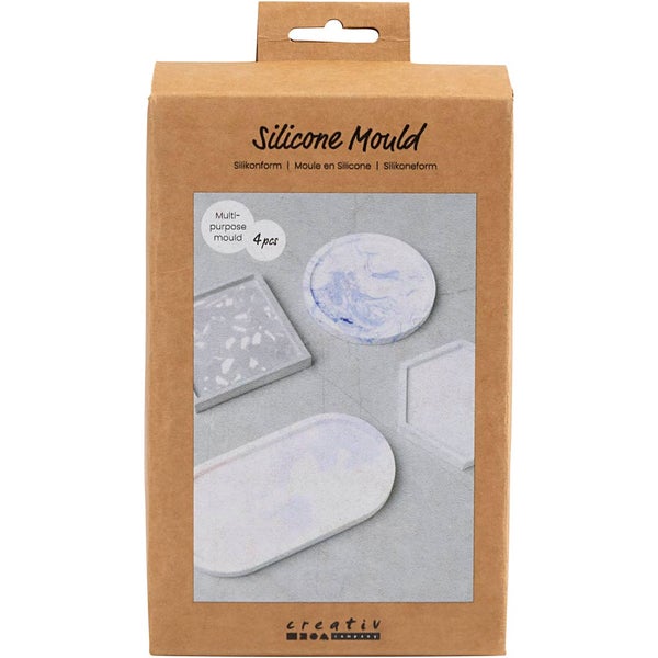 Creativ Company  Silikonform, Quadrat, Kreis, Sechseck und Oval, H 1+1,3+1,5+1,5 cm, D 9+10+10,2+11,2 cm, 120-150 g, 4 Stk