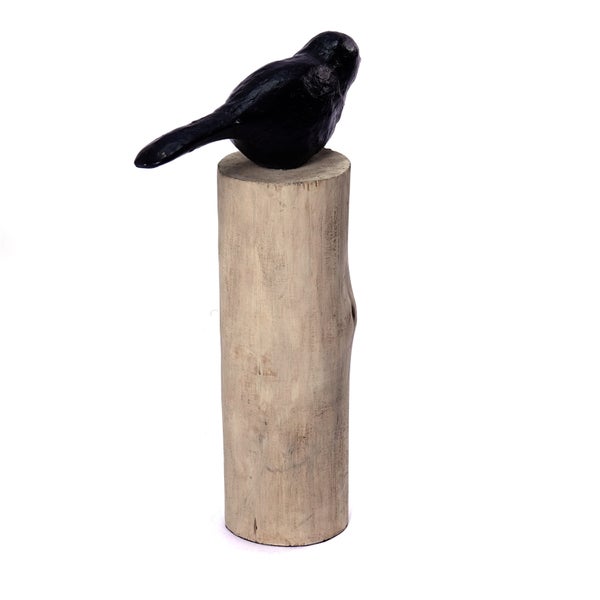 Skulptur VOGEL Birdy I  Mangoholz-Sockel schwarz-natur