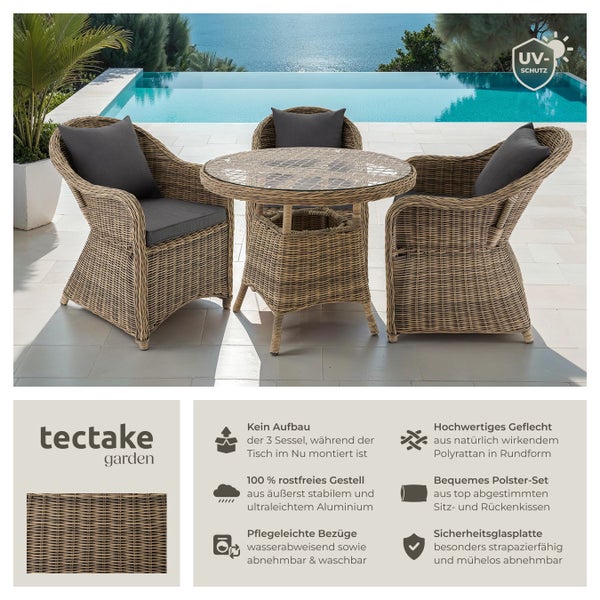 Rattan Sitzgruppe tectake Zürich Stühle vormontiert mit Aluminiumgestell natur