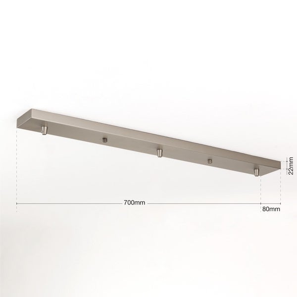 Deckenbaldachin für Leuchte länglich Abzweigdose mit 3 Kabelauslässen, für Esstisch, 70x8cm, Silber matt