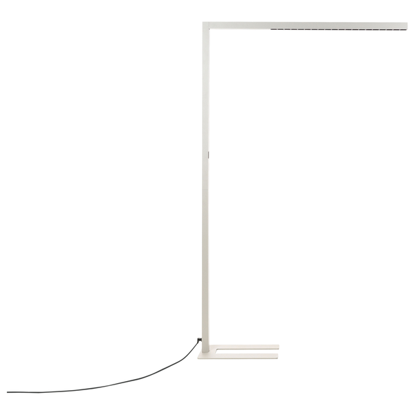 Moderne Stehleuchte aus Metall mit minimalistischem L-förmigen Design und integrierter LED Beleuchtung