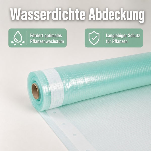 Eine Rolle wasserdichte Gewächshausfolie zur Förderung des Pflanzenwachstums und als langlebiger Schutz für Pflanzen im Garten.