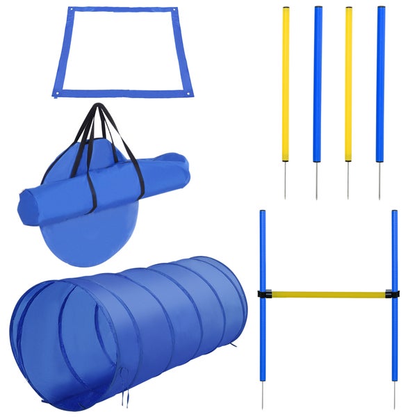 PawHut Hund Agility Set, Φ60 x 148L cm, PE, Polyester, Gelb+Blau