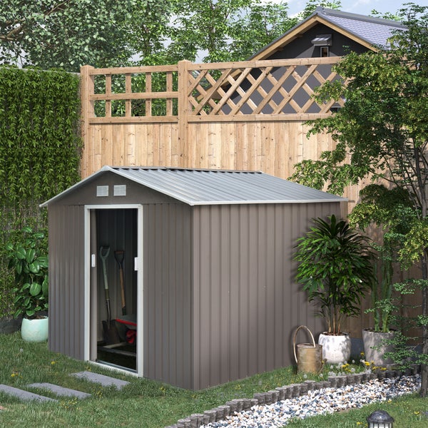 Outsunny Gerätehaus mit Fundament, Gartenhaus, 277 x 195 x 192 cm, Metall, Grau