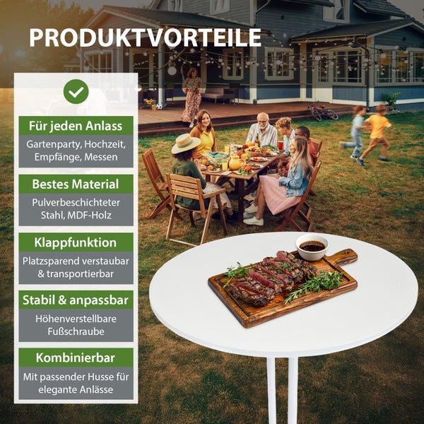 Stehtisch klappbar Ø 80 cm Höhe 110 cm Stahl MDF-Holz Gastrotisch Partytisch Bistrotisch in Weiß