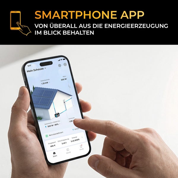 Smartphone-App zur Überwachung der Energieerzeugung und des Verbrauchs einer Photovoltaikanlage von überall aus.