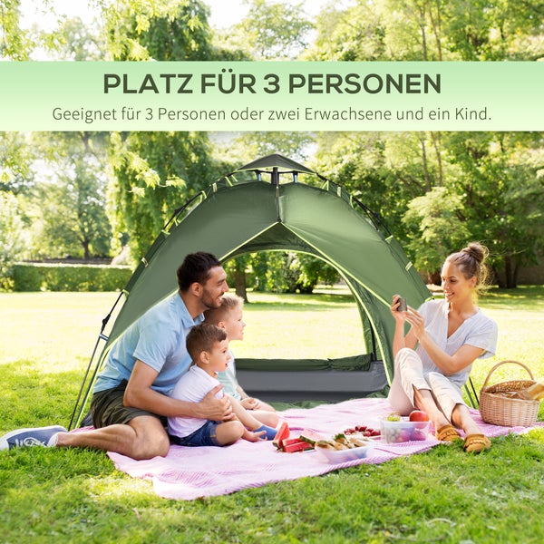 Outsunny Campingzelt, Doppelzelt,  210 x 210 x 140 cm, Polyester + Glasfaser, Dunkelgrün