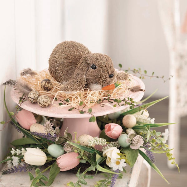 FRANK FLECHTWAREN|Figur Mümmelhäschen, 18 x 17 x 9 cm, STYROPOR, STROH, KUNSTSTOFF