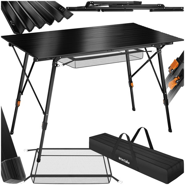 Campingtisch tectake Bastian 120 x 70,5 x 58 – 79 cm faltbar schwarz