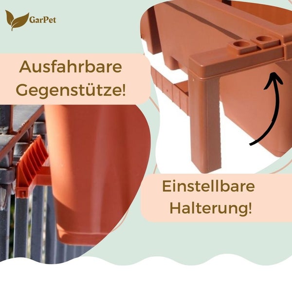 GarPet Balkonkasten mit ausfahrbarer Gegenstütze und einstellbarer Halterung