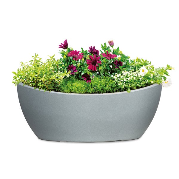 Scheurich Wave Globe Jardiniere 58, Pflanzschale/Blumentopf/Pflanzkübel, oval,  aus Kunststoff Farbe: Stony Grey, 58 cm Breite, 24,1 cm Tiefe, 23 cm hoch, 15 l Vol.