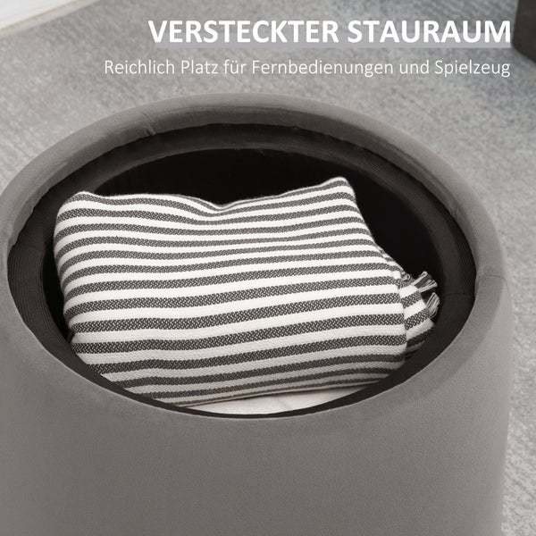 HOMCOM 2-in-1 Ottomane Sitzhocker Runde Polsterhocker Fußbank inklusive Stauraum, abnehmbaren Deckel in Samtoptik Beistelltisch für Wohnzimmer Schlafzimmer Dunkelgrau Ø44 cm x 47,5 cm