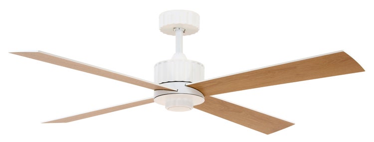 Deckenventilator mit vier Flügeln in Holzoptik und Gehäuse