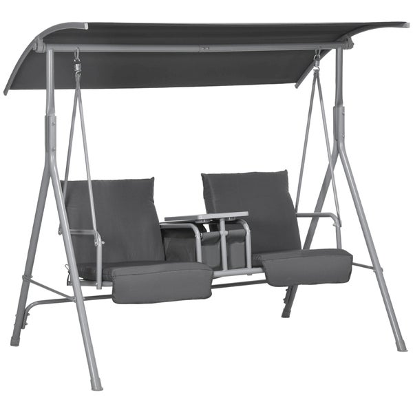 Outsunny Hollywoodschaukel 2-Sitzer Schaukelbank mit Baldachin, Tasche, Gartenschaukel mit Tablett, bis 180 kg Belastbar, für Garten, Balkon, Schwarz