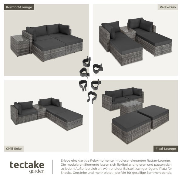 Rattan Lounge tectake San Domino mit Sicherheitsglasplatte mit Aluminiumgestell hellgrau/dunkelgrau