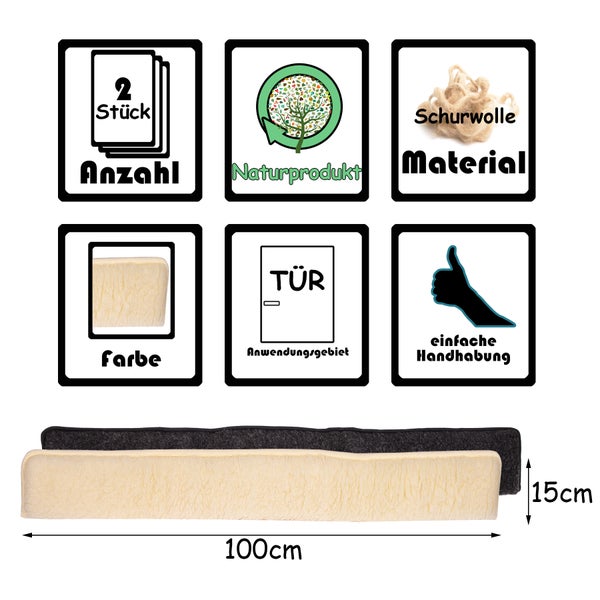 BigDean 2x Zugluftstopper für Türen 100cm - 100% Schurwolle - Beige - Türluftstopper Luftzugstopper Windstopper - Made in Germany
